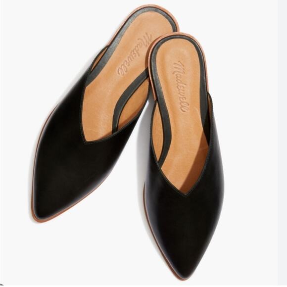 Madewell Emilia Mule in Black Leather Size 9 point toe flat fall academia - Picture 1 of 6